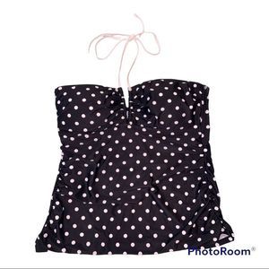 Ralph Lauren Black Polka Dot Tankini Swim Top Halter Style Size 14